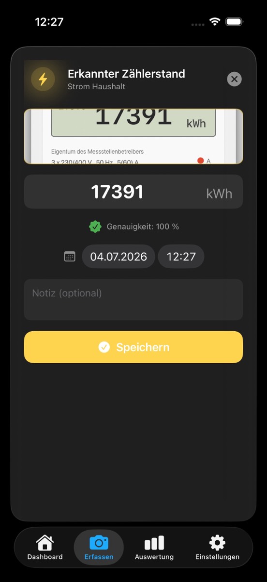 Automatically recognized meter reading with accuracy indicator